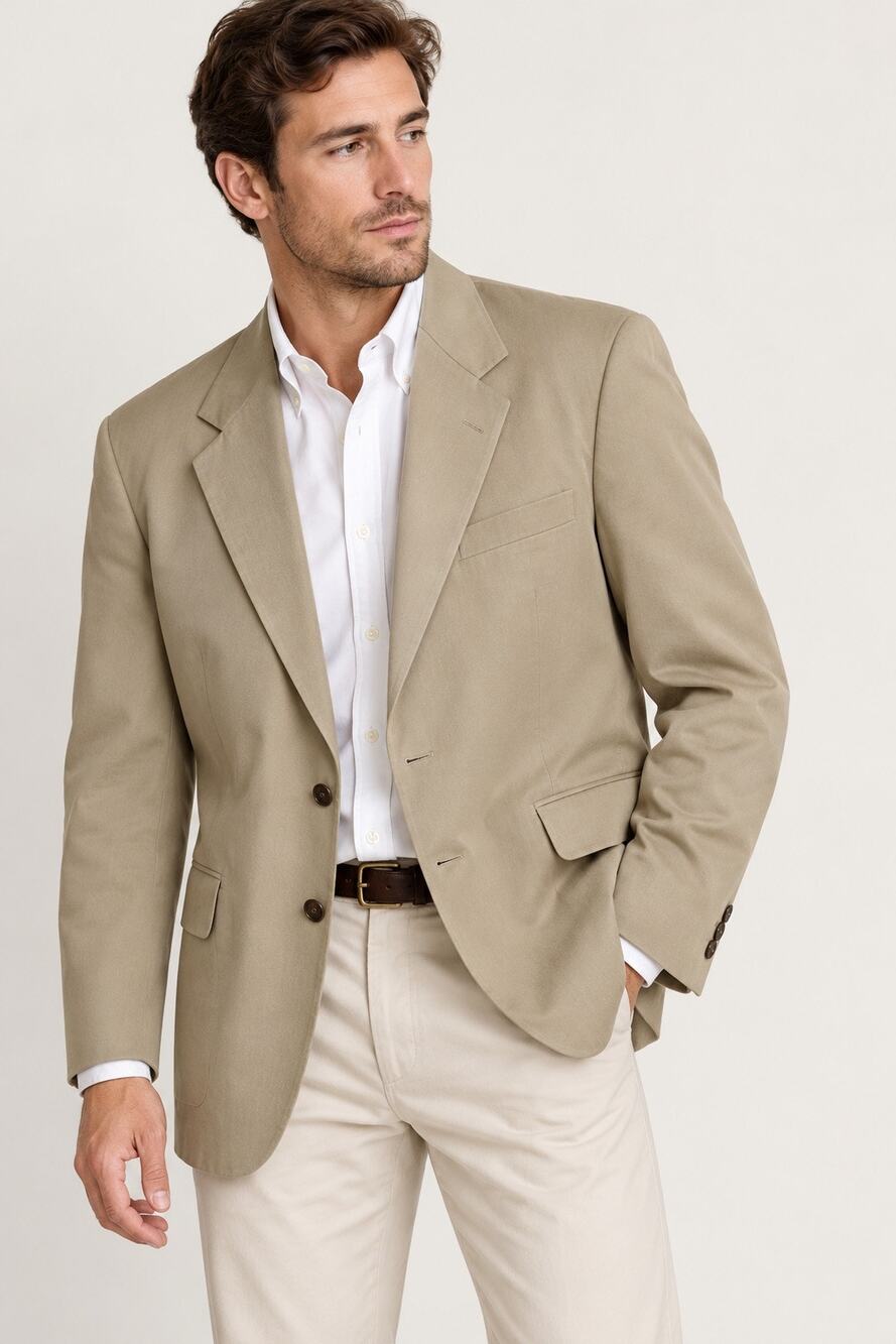 L.L.Bean Men’s 40R Beige Cotton Blazer Sport Coat Made in USA Preppy Vintage